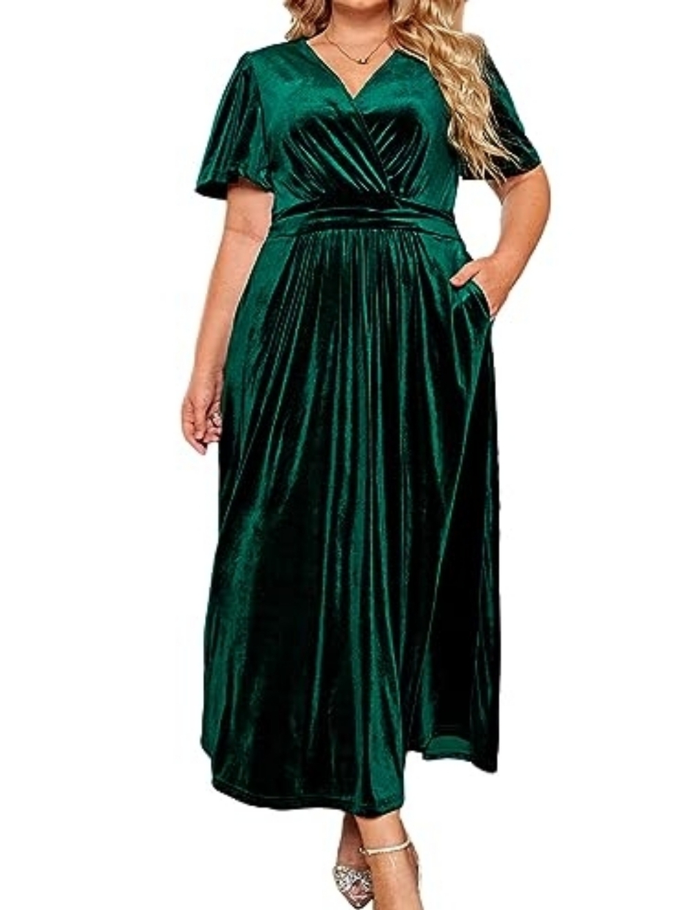 Emerald Green Velvet Wrap Maxi Dress